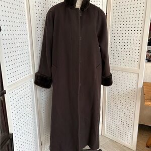 Jones New York Dark Brown Trench Coat with Fur Trim